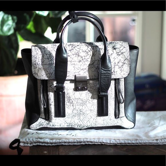 Phillip Lim  Pashli Cracked Leather Panel Satchel - Picture 1 of 8